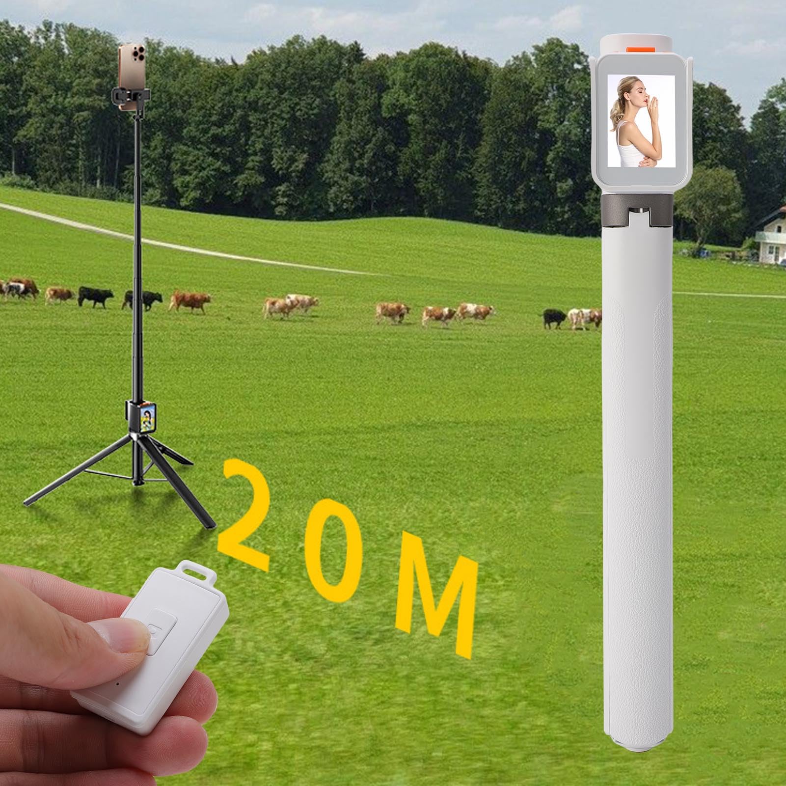Goshyda Stick per Selfie Treppiede Telefonico, Supporto per Treppiede per Cellulare Pieghevole con Schermo Selfie da 2 Pollici, Supporto a Schermo Bluetooth WiFi, per Viaggi in Live