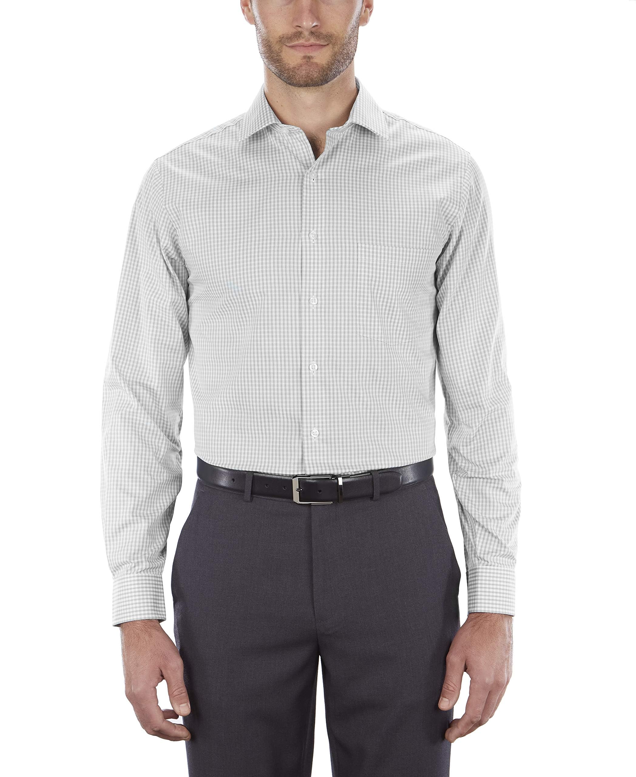 Van Heusen Men's Dress Shirt Regular Fit Flex Collar Check, Grey Pearl, 17.5" Neck 32"-33" Sleeve