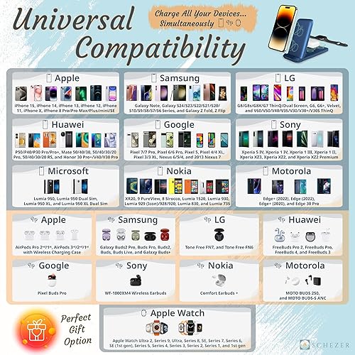 Miniatura 4 de Schézèr Estación de carga inalámbrica, 3 en 1, plegable, soporte de carga inalámbrica rápida para iPhone 1514131211 ProPro MaxPlusMiniSE, AirPods