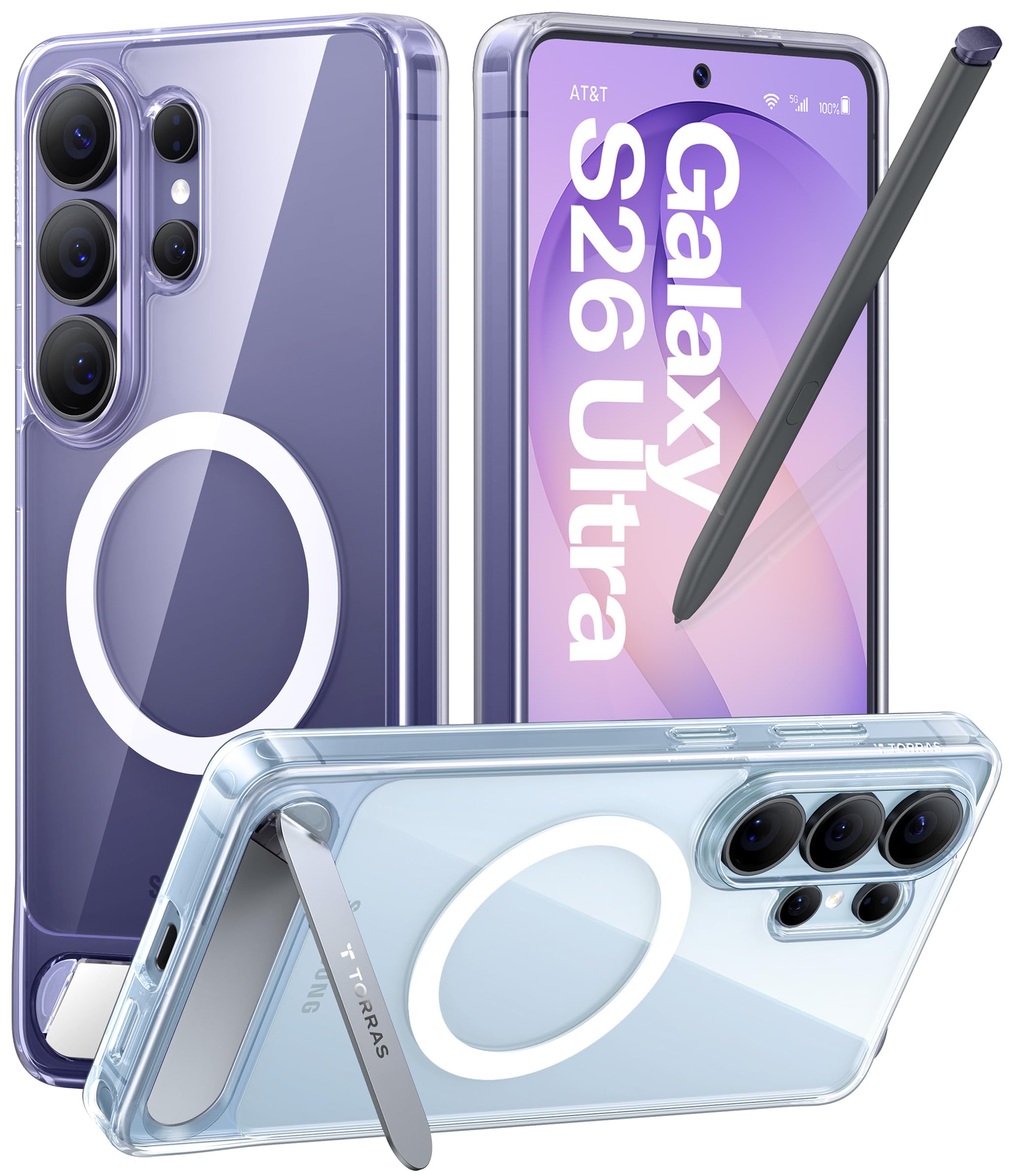 Photo 1 of TORRAS Strong Magnetic & Seamless Stand for Samsung Galaxy S26 Ultra Case for MagSafe, Mil-Grade Drop Protection, Adjustable Kickstand for Samsung Galaxy S26 Ultra Case, Anti-Yellowing Diamond Clear