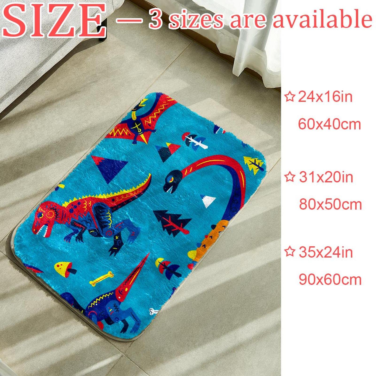 Dinosaurier Blau Kunstfell Teppich Wohnzimmer Flauschiger Waschbarer Teppich für Schlafzimmer Rechteck