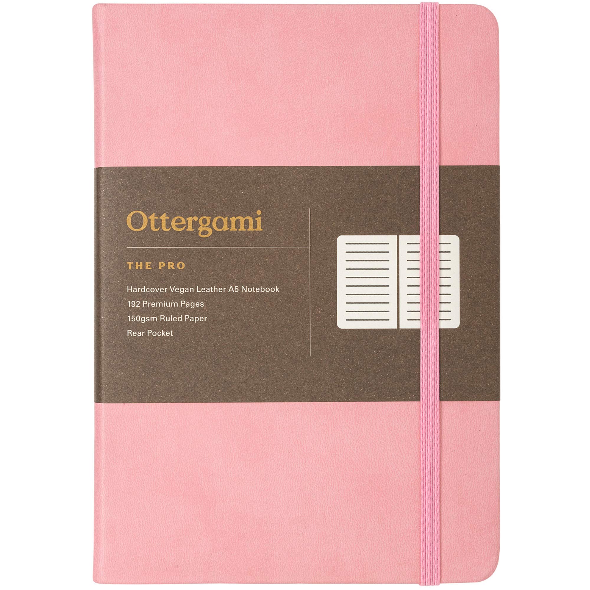 Ottergami Lined A5 Notebook | Luxury Vegan Leather Journal | 150gsm Paper | The Pro (Pink)