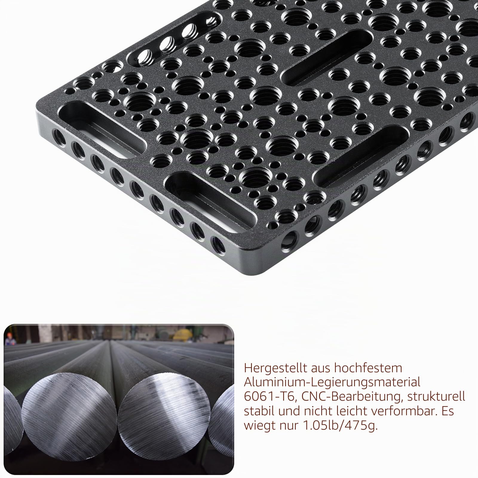 INNOREL CP3010 30 * 10 cm Multifunktionale Käseplatte mit 1/4"- und 3/8"-Gewinde,Wechselbare Montageplatte mit integrierten ARRI-Befestigungslöchern für Kamera und Stativ