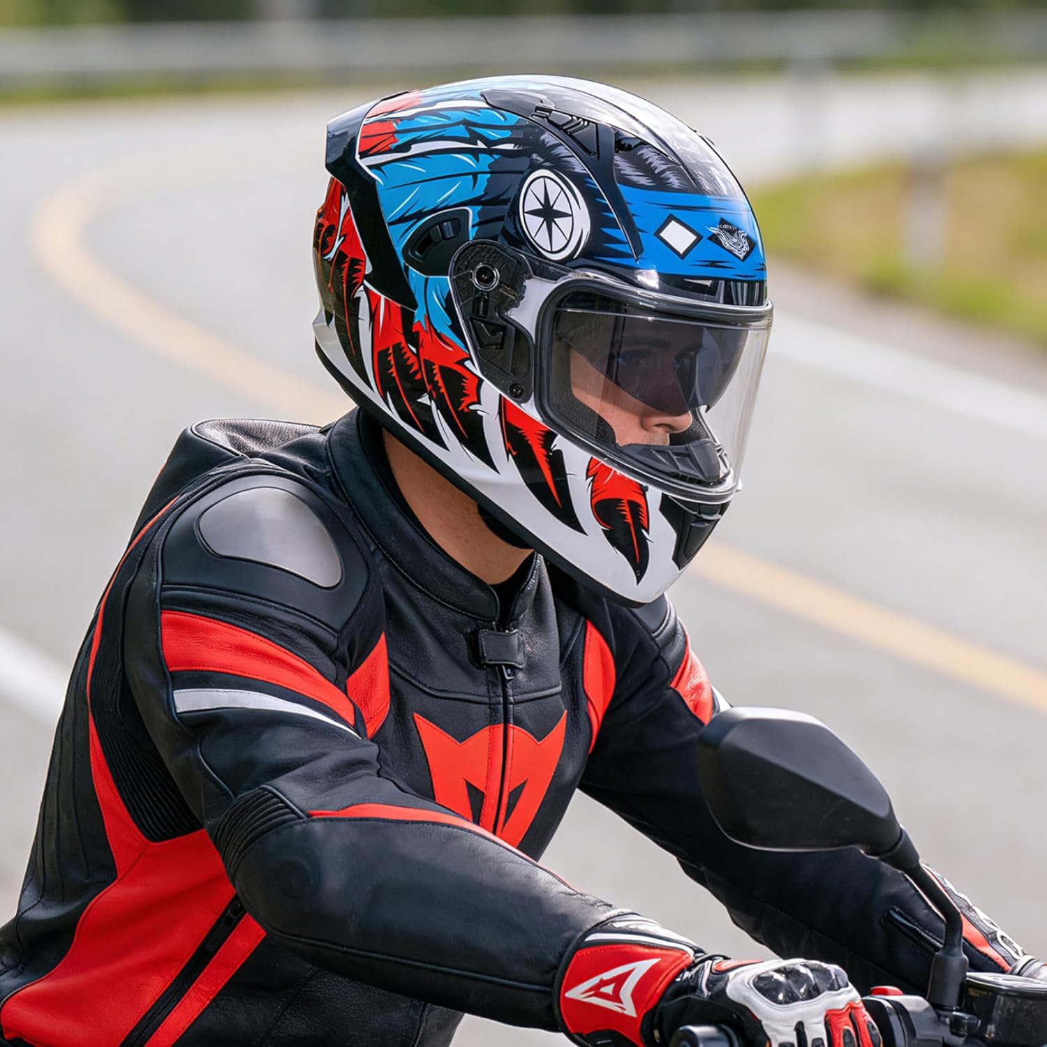 vcoros full face dual visor motorcycle helmet for adults motorbike street bike racing helmets x9 dot approved with black visor indian-eagel xx-large