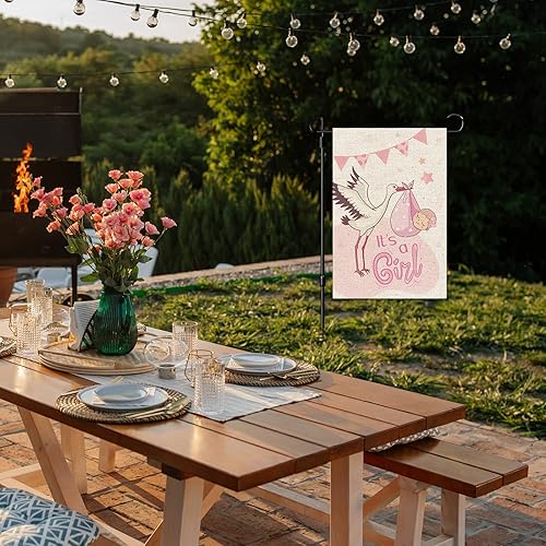 Miniatura 7 de INNORU Bandera de jardín con texto en inglés "It's a Girl", letrero de fiesta de revelación de género, letrero de bienvenida para baby shower,