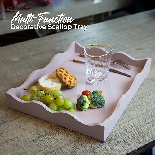 Miniatura 5 de KOLURAFUL Bandeja de madera festoneada para servir  para mesa de café, desayuno, cena, cocina, sala de estar, dormitorio y decoración del hogar para