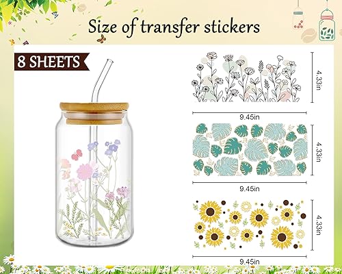 Miniatura 2 de Rngmsi Envoltura de taza UV DTF  8 hojas de girasol UV DTF envolturas de taza para 16 oz flores mariposa coche UV DTF calcomanías impermeables