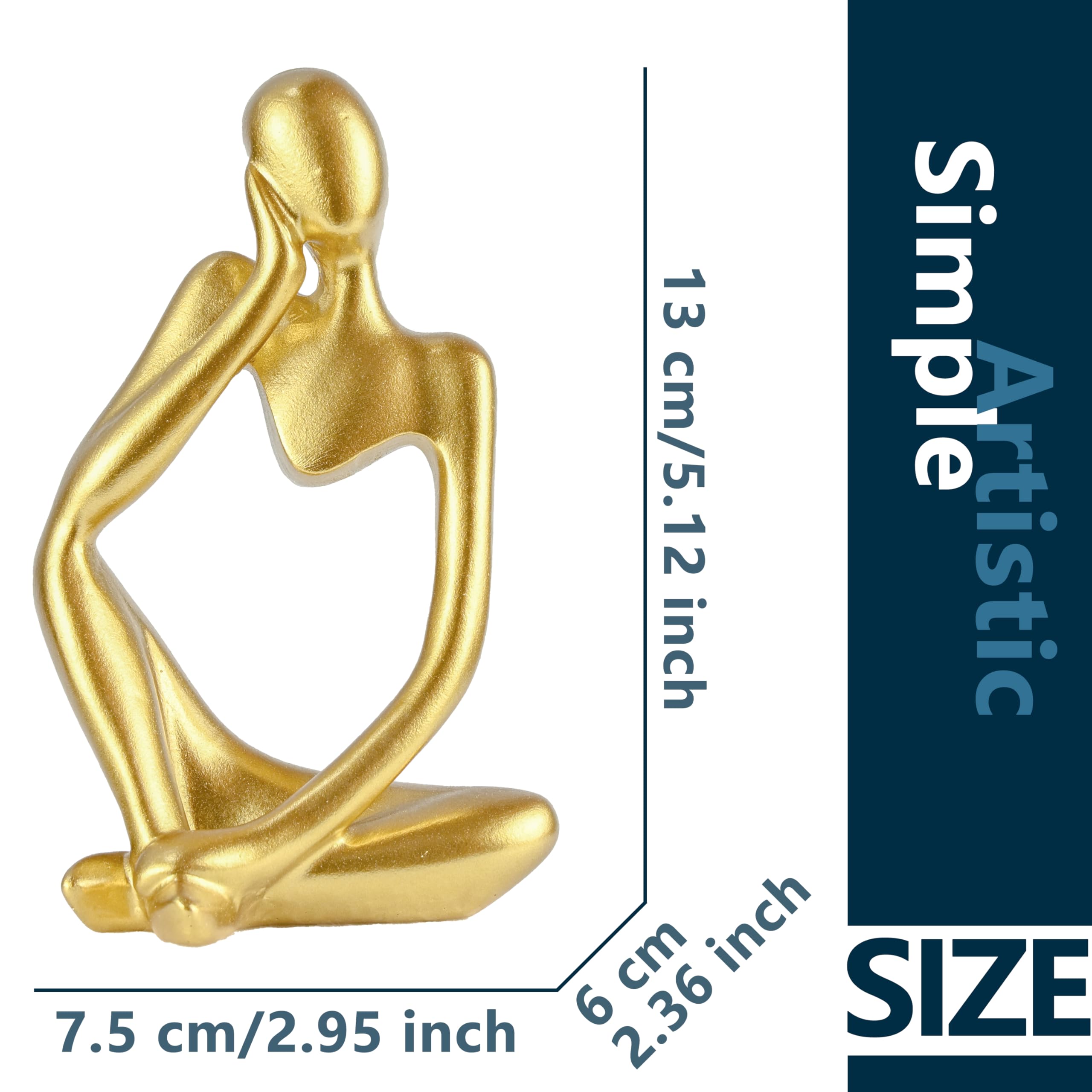 BOPART Gold Thinker Statue Home Decor, Resin Abstract Thinker Sculpture Figurines Shelf Decor Accents for Living Room, Office, Bookshelf, Desktop
