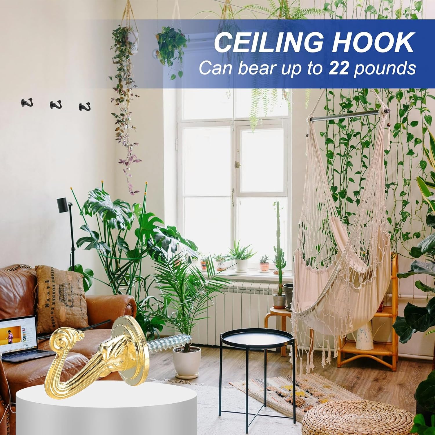 PATIKIL Swag Hooks, 2 Pcs Heavy Duty Ceiling Hooks with Hardware Installation Wall Fixing Ceiling Hangers for Hanging Plants Chandeliers, Gold