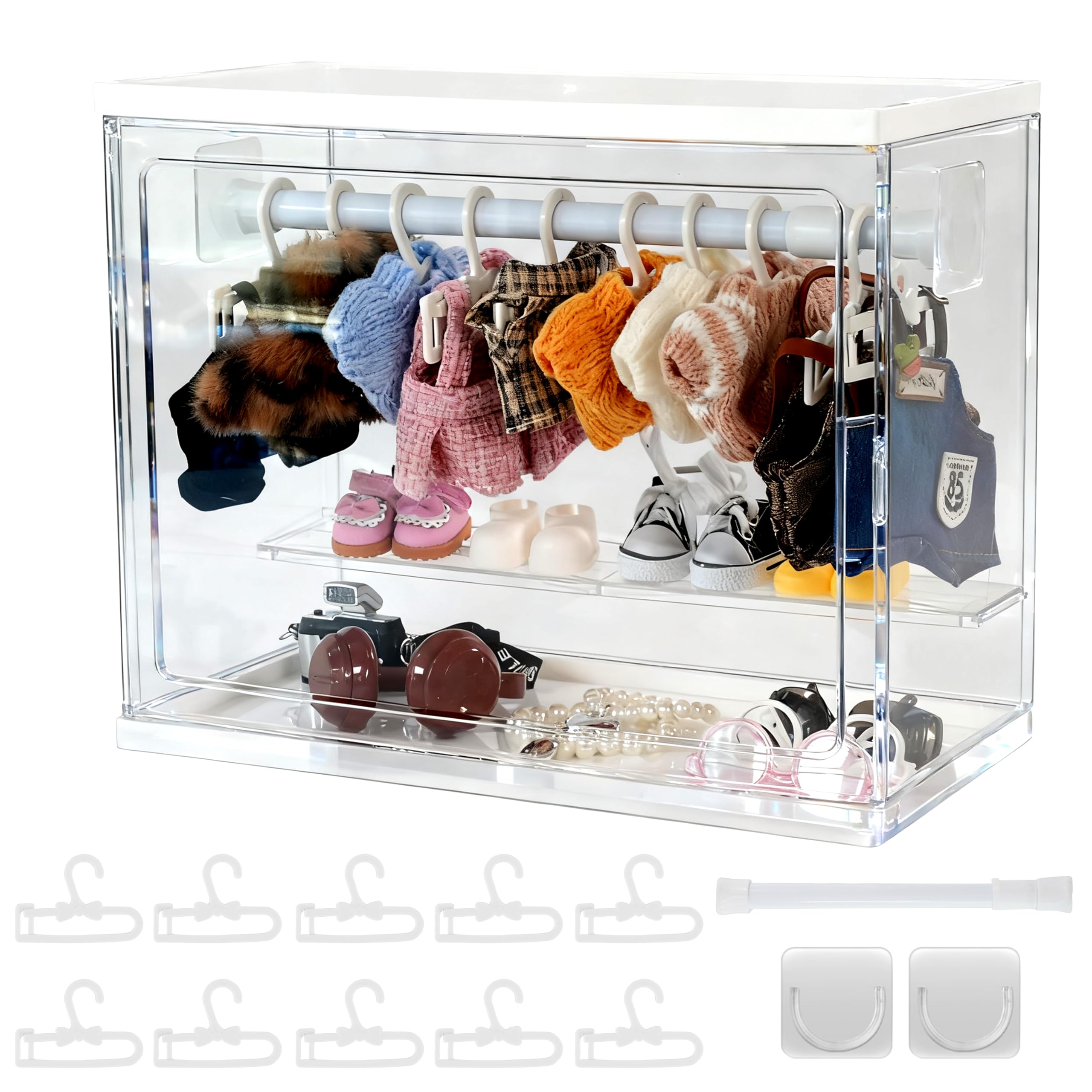 Photo 1 of ***MISSING PARTS***
Oythyg Clear Acrylic Doll Wardrobe Compatible with Labubu, 10 Hangers, 1 Rod & 2 Supports, Dust-Resistant Stackable Organizer Cabinet Storage Box for 15/17cm Doll Clothes Shoes (Clear)