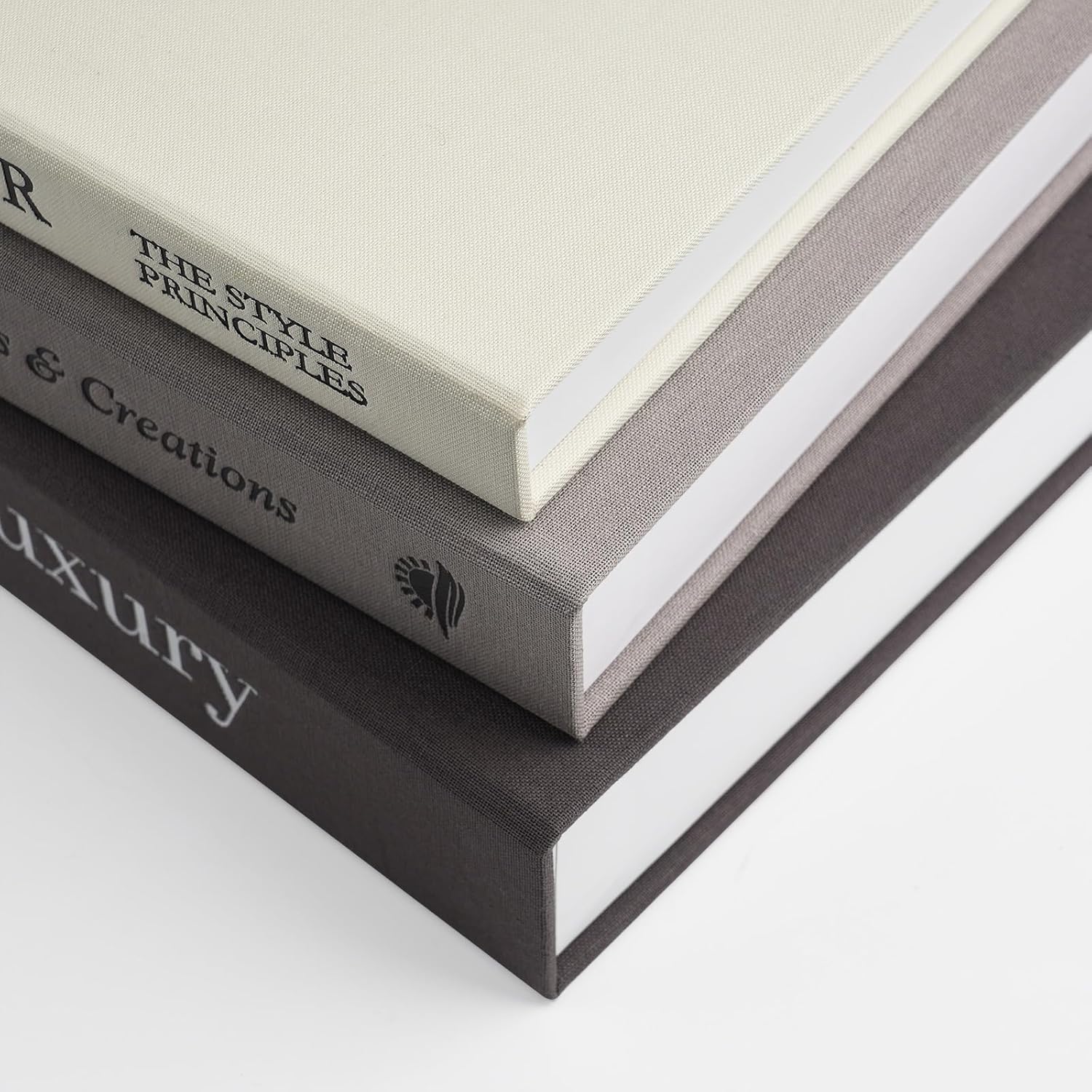 Aesthetic Decorative Books -Set of 3 Minimalist Linen Hardcover Faux/Fake Books for Coffee Table Home Decor Living Room Decoration, Photo Storage or as a Keepsake Box(Black-gray-beige-luxury) - Image 9