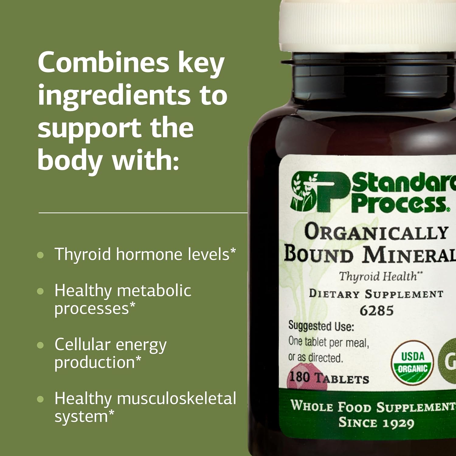 Standard Process Organically Bound Minerals - Supports Thyroid Function & Nervous System Health - Contains Iodine from Alfalfa & Kelp - Gluten-Free, Non-Dairy & USDA Organic - 180 Tablets - Image 4