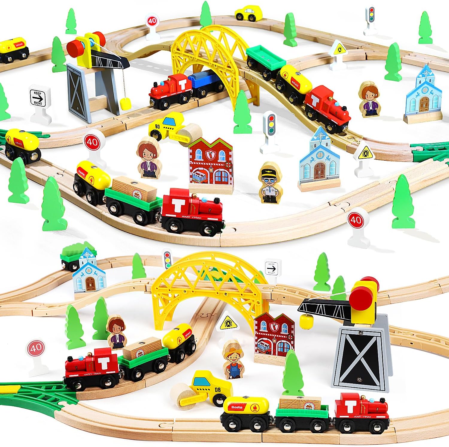- TOY Life Wooden Train Set 60pcs with Magnetic Crane, Wooden Train Tracks Toys for Toddlers Boys Girls 3 4 5, 3 Year Old Boy Gift, Wood Toys Toddler Train for Kids 4-8 - Fits Thomas Brio Chuggington