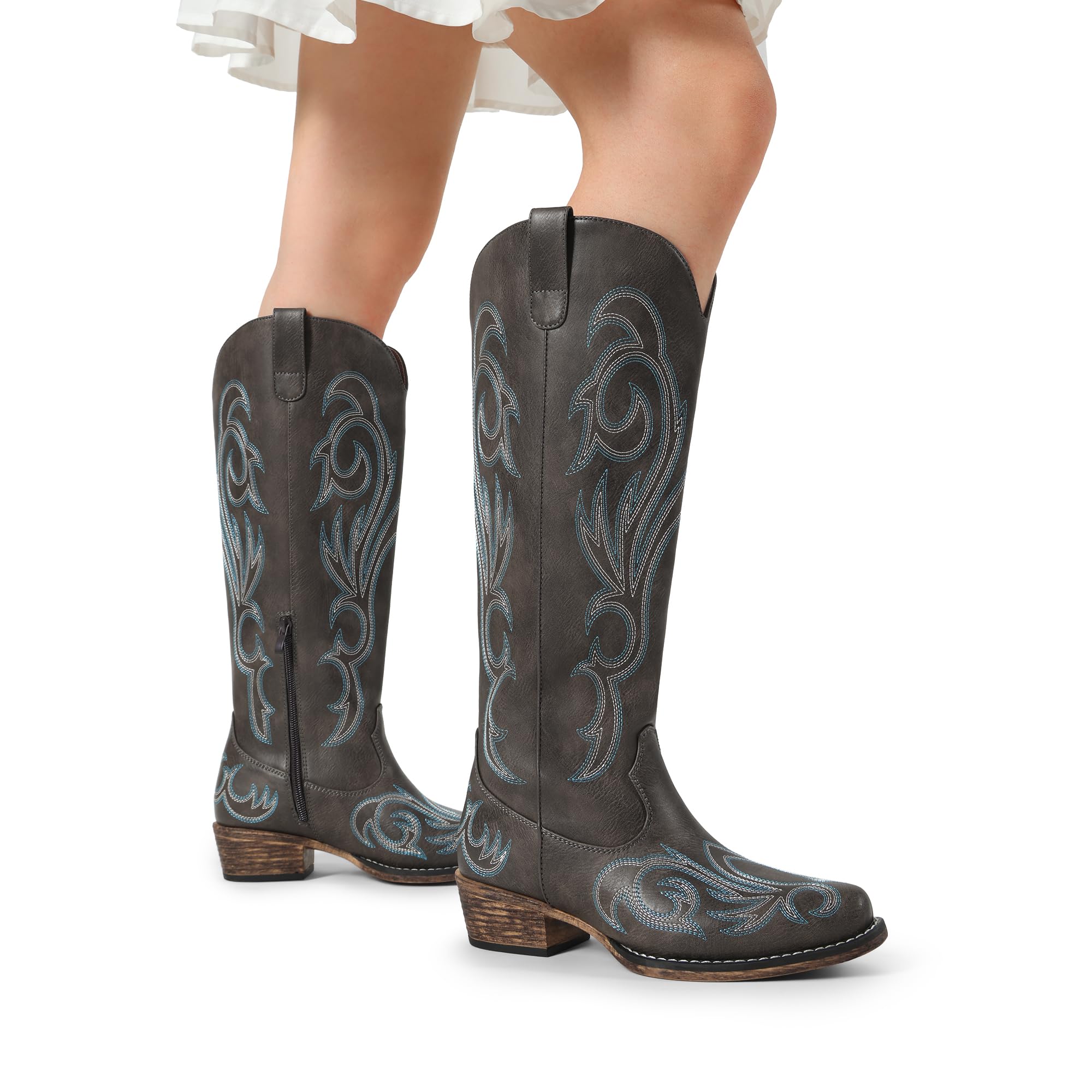 DREAM PAIRS Bottes Femme Style Western Cowgirl Confortables Bottes Cowboy Hautes Knee High avec Fermeture Éclair Latérale
