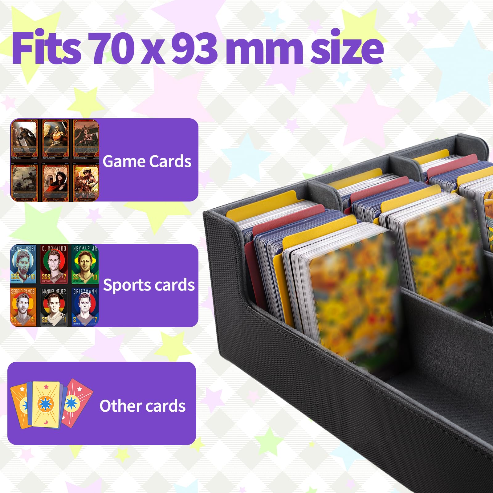 Pudełka do przechowywania kart 1800+, magnetyczne, z PU skóry, mocne karty z przegrodami, do gry Magic Commander, Yugioh (czarne)