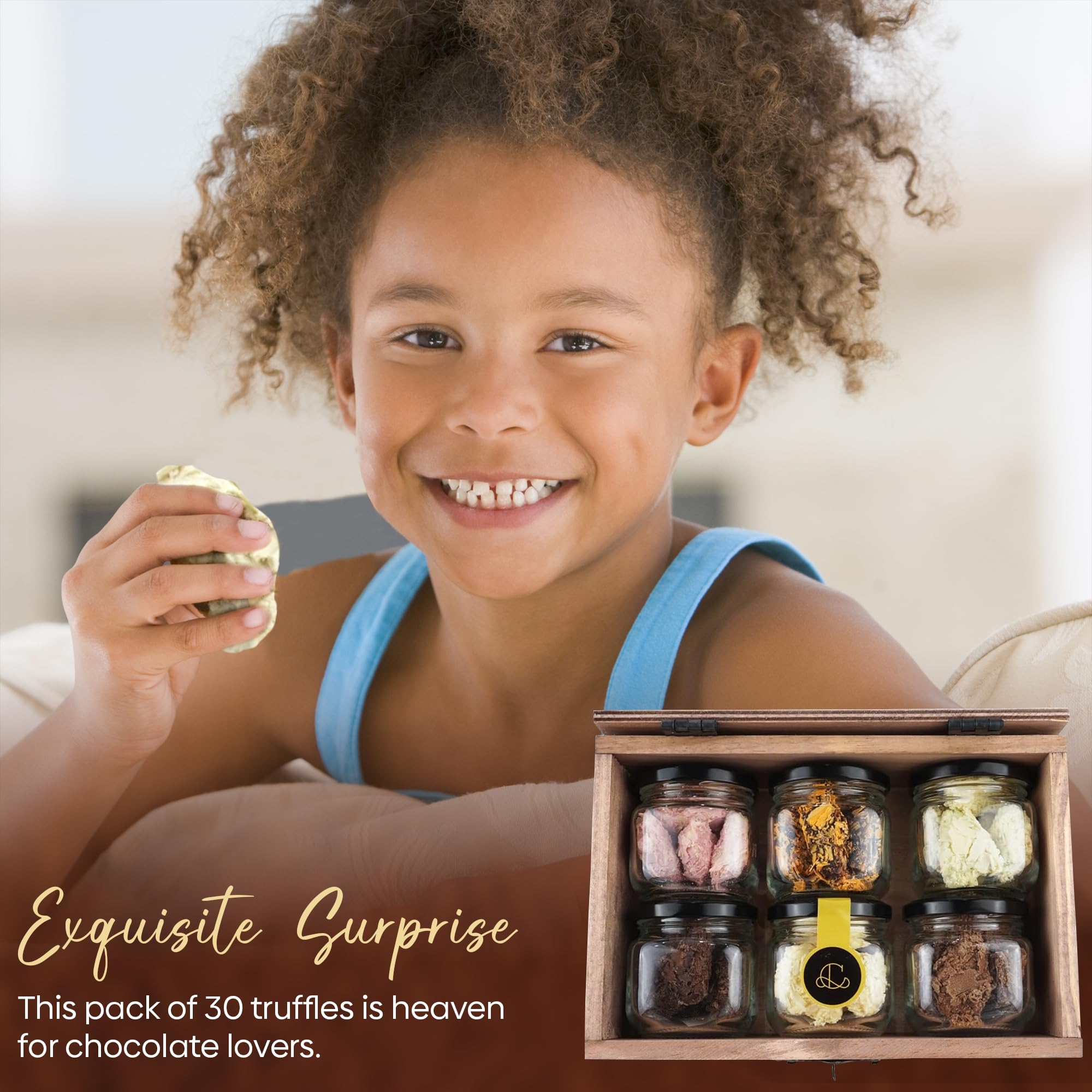 Caja de Chocolates para Regalar, 30 Trufas de Chocolate Belga, 5 de cada: Chocolate Blanco, Chocolate Negro, Chocolate con Leche, Mango, Fresa y Naranja, Rocas de Chocolate ideal caja regalo Chocolate