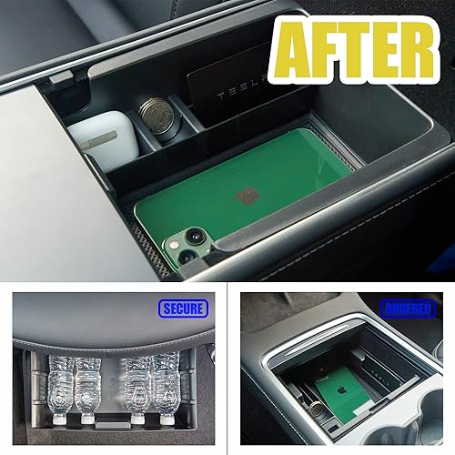 Miniatura 6 de DEDC Bandeja organizadora de consola central+2 cajas de almacenamiento debajo del asiento compatibles con Tesla Model Y Modelo 3 2023 2022 2021,