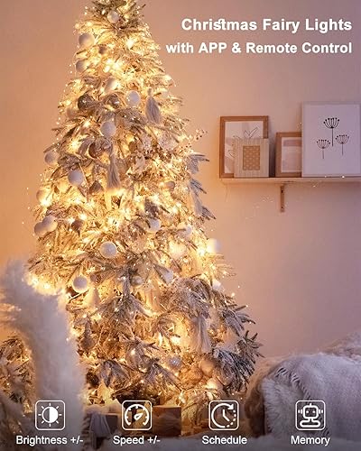 Miniatura 5 de Paquete de 2 luces inteligentes de 66 pies, 200 luces LED parpadeantes con control remoto y aplicación, luces USB que cambian de color, luces de