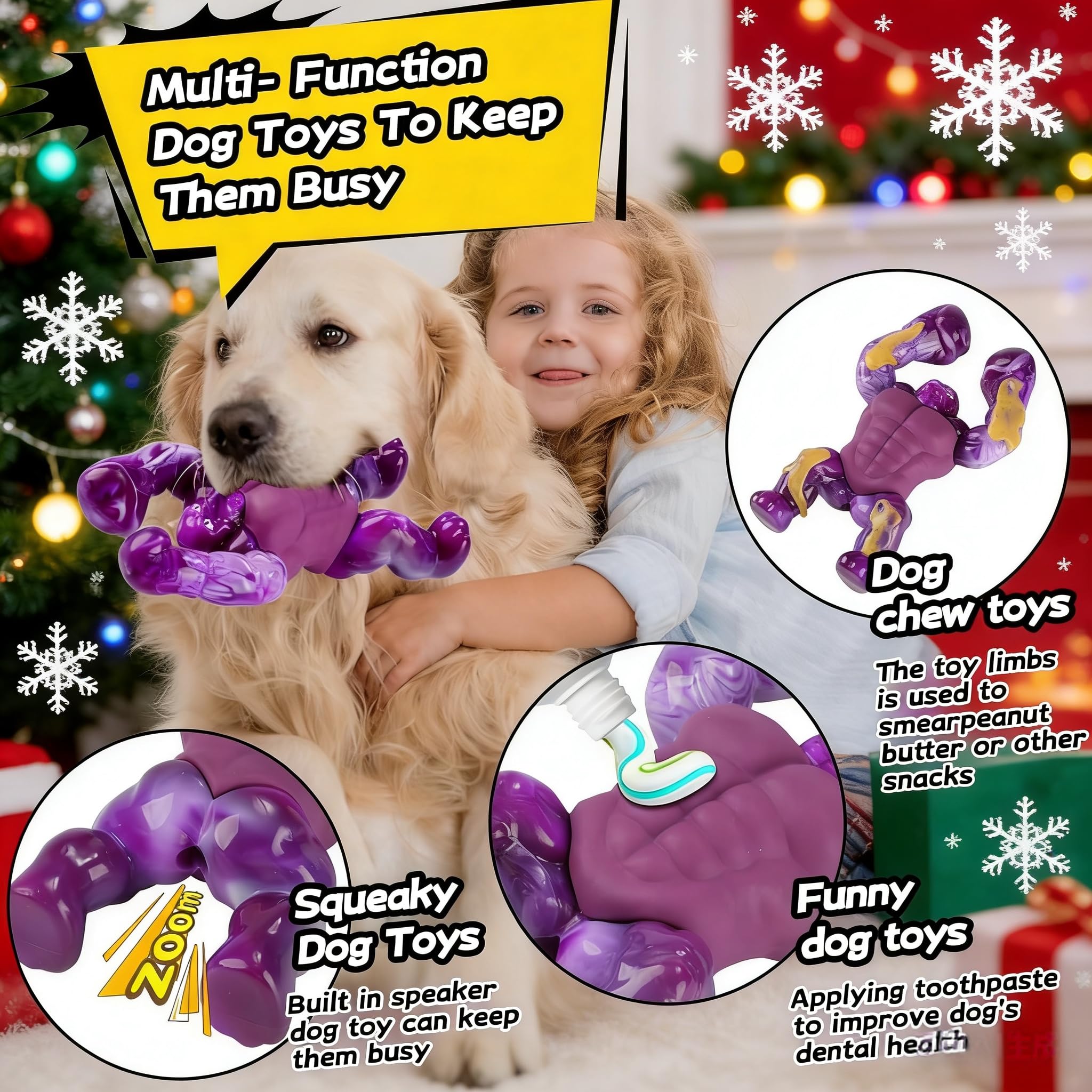 Juguetes indestructibles para perros para masticadores agresivos, juguetes masticables extremadamente resistentes para razas medianas y grandes (20-80 libras), juguete de limpieza de dientes con sabor