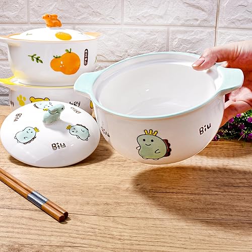 Miniatura 6 de Lindos cuencos de cerámica para ramen con tapas, aptos para microondas y lavavajillas, recipientes de almacenamiento de alimentos para cocina,