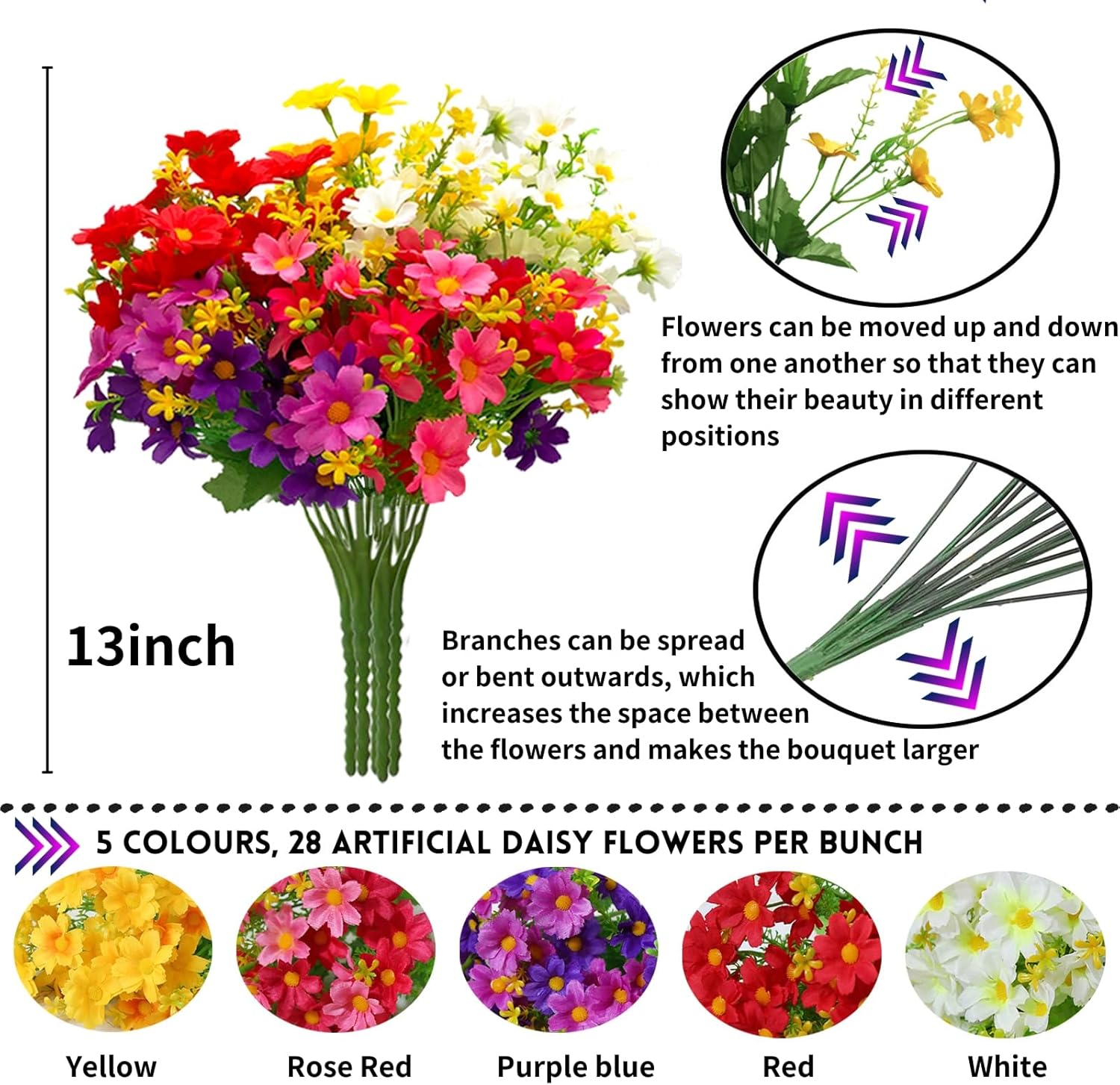 Artificial Cemetery Flowers,Set of 2 Artificial Mums Bouquet Grave Memorial Flowers with 2 Cemetery Vase with Drainage Hole Long Spikes for Cemetery Headstones Graveyard Decoration