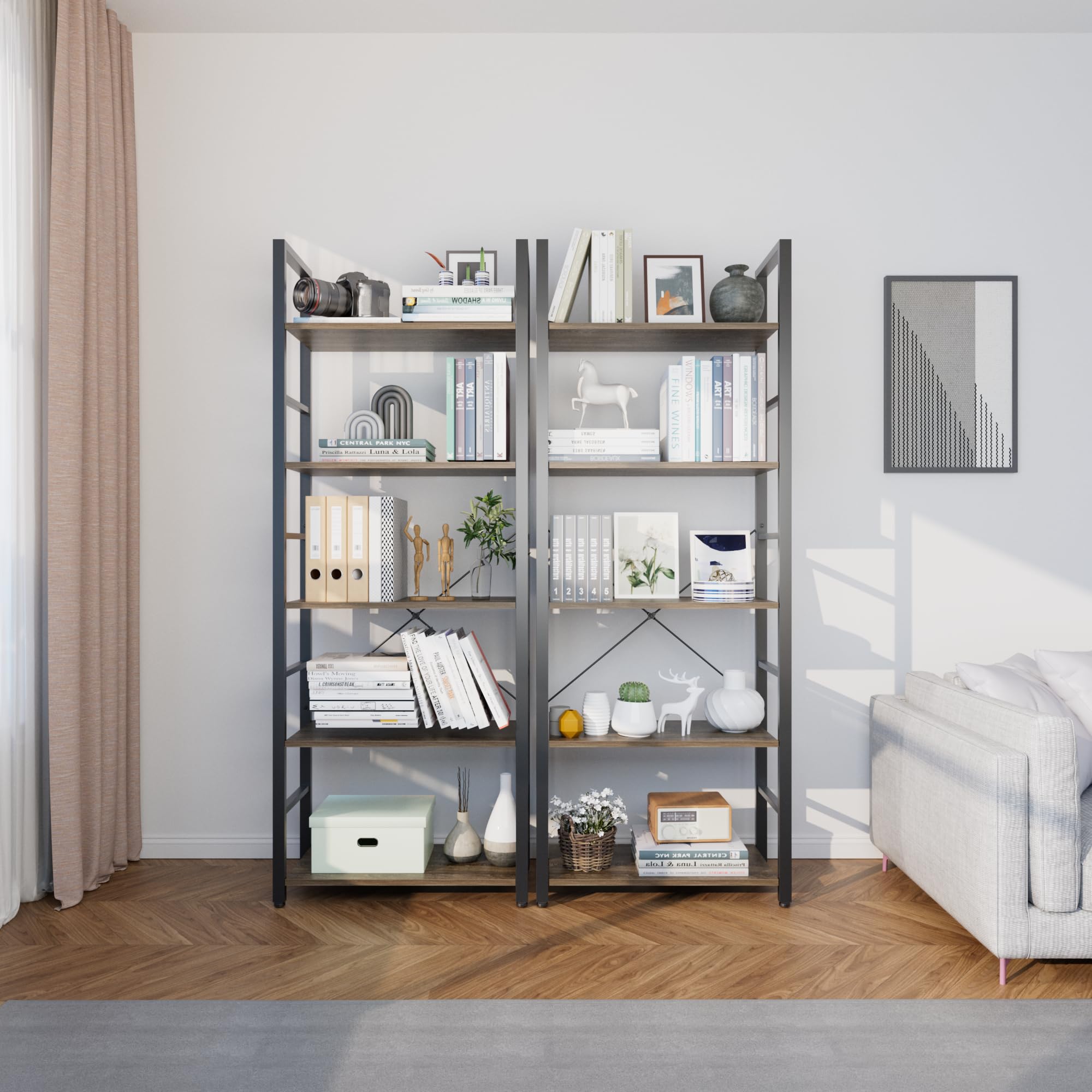 Zeukmxoo 5 Tier Bookshelf, 62'' Tall Book Shelf, Free Standing Vintage Book Storage Shelves, Wood Bookcase Organizer For Bedroom, Living Room And Home Office, Vintage on Fridge.com - View 6