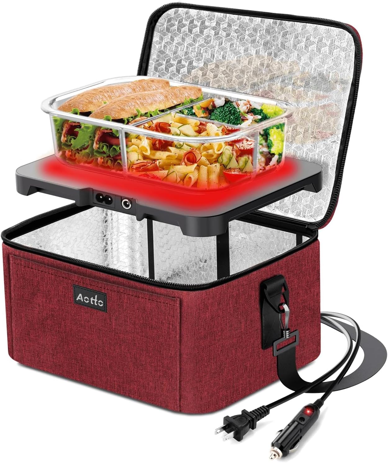 Aotto Portable Food Warmer Car Mini Microwave - 12V, 24V, 110V Personal Portable Oven Heated Lunch Box, Cooking & Reheating Food Heater Warming Tote for Car, Truck, Travel, Office, Home