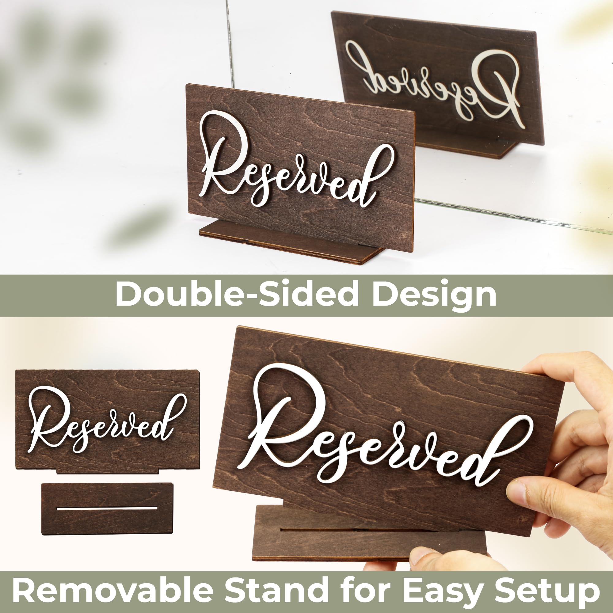 6 Stück Kunststoffschild mit Aufschrift "Reserved", Tischzelt, Hochzeitsschild, Gästereservierung, Tischsitzschild für Restaurant, Hochzeit, Stühle, schwarz (15 x 5 cm) (weiße Wörter schwarzer
