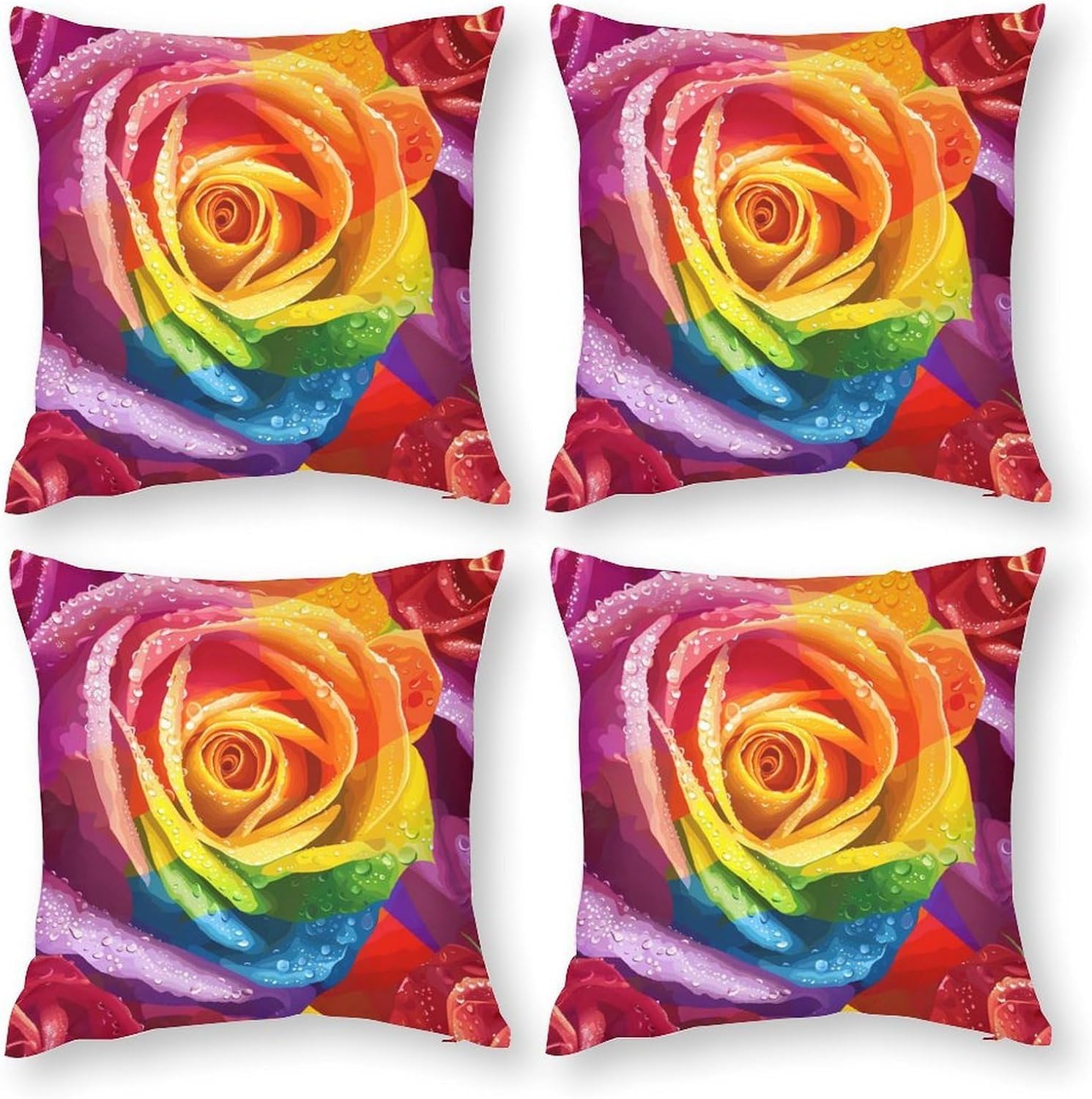 LGBT Gay Pride Rainbow Flag Rose Flower Printed Throw Pillow Case 4 Pcs Soft Pillowcases Pillows Covers Sofa Bed Decor 12/14/16/17/18/20/22/24/32 Inches