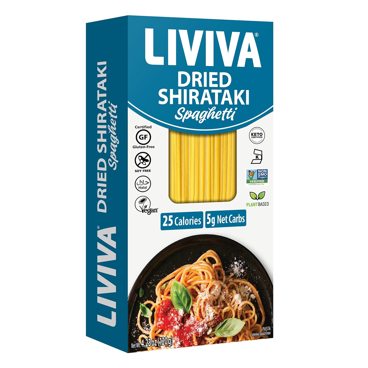 Liviva Dried Shirataki Spaghetti, Vegan, Kosher, Halal, Keto Friendly, Gluten Free & Non-GMO, 4.23 Ounce (Pack of 6)