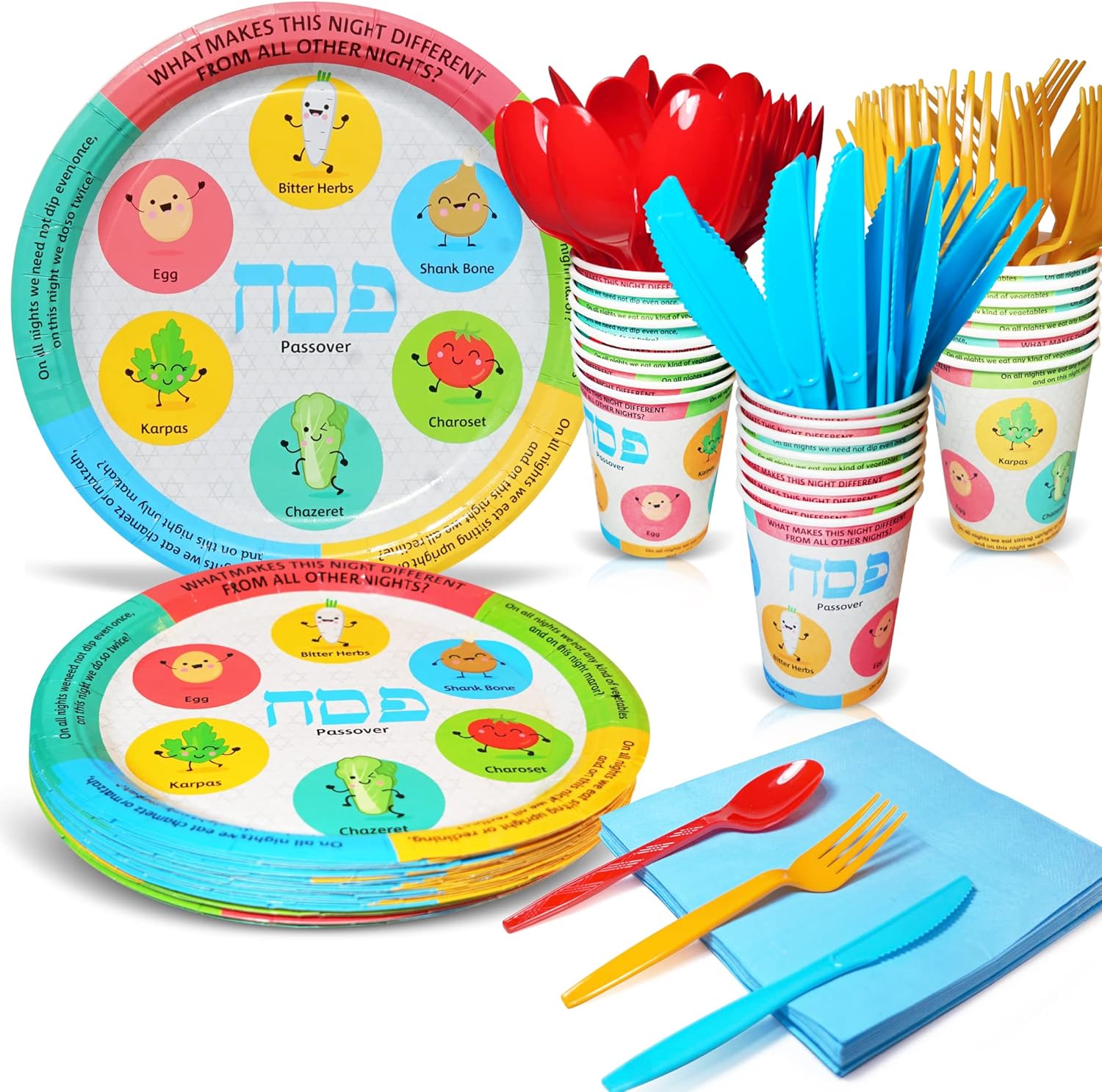 ARTENIUM 144 Piece Passover Seder Table Decoration Set Disposable Seder Plates for