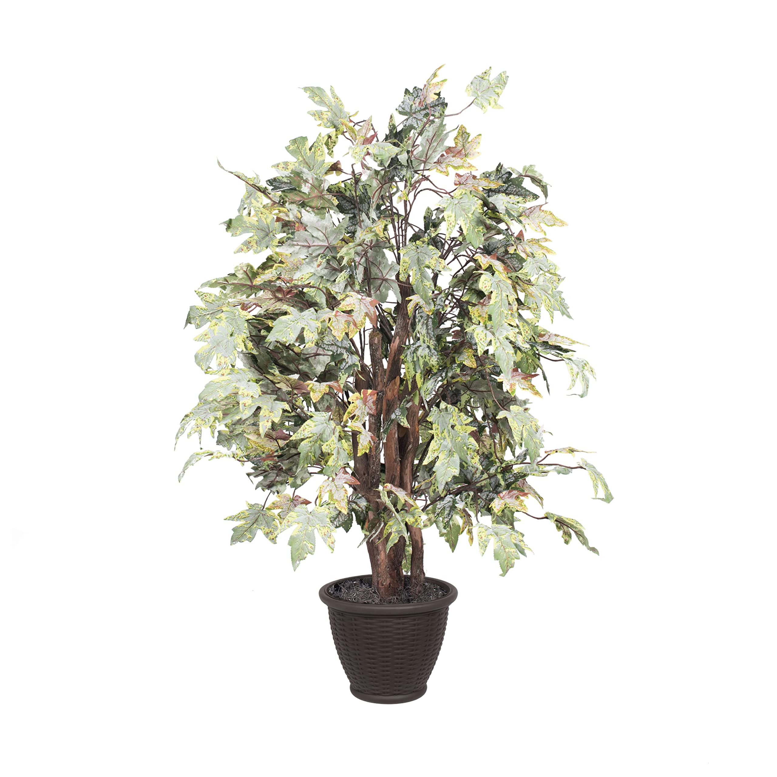Vickerman 4' Artificial Frosted Maple Extra Full Bush, Brown Plastic Container.