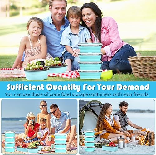 Miniatura 4 de 10 recipientes plegables de silicona grandes de 40.6 onzas con tapas herméticas, apilables, recipientes de almuerzo para cocina, viajes, microondas,