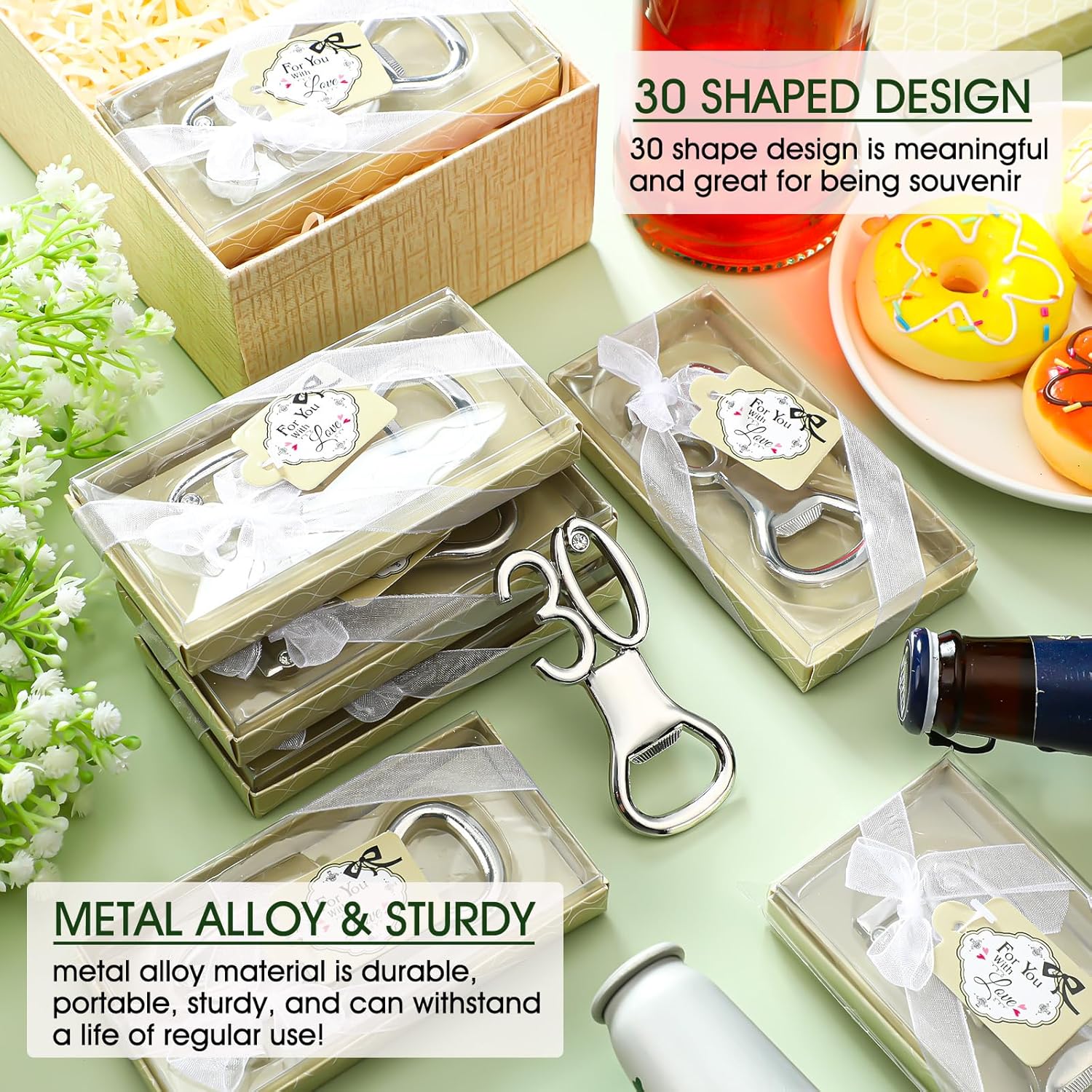 Gerrii 24 Pcs Silver 30th Birthday Bottle Opener Set 30th Birthday Party Favor for Guests Wine Beer Opener Bulk Personalized Party Favor Wedding Anniversaries Souvenirs