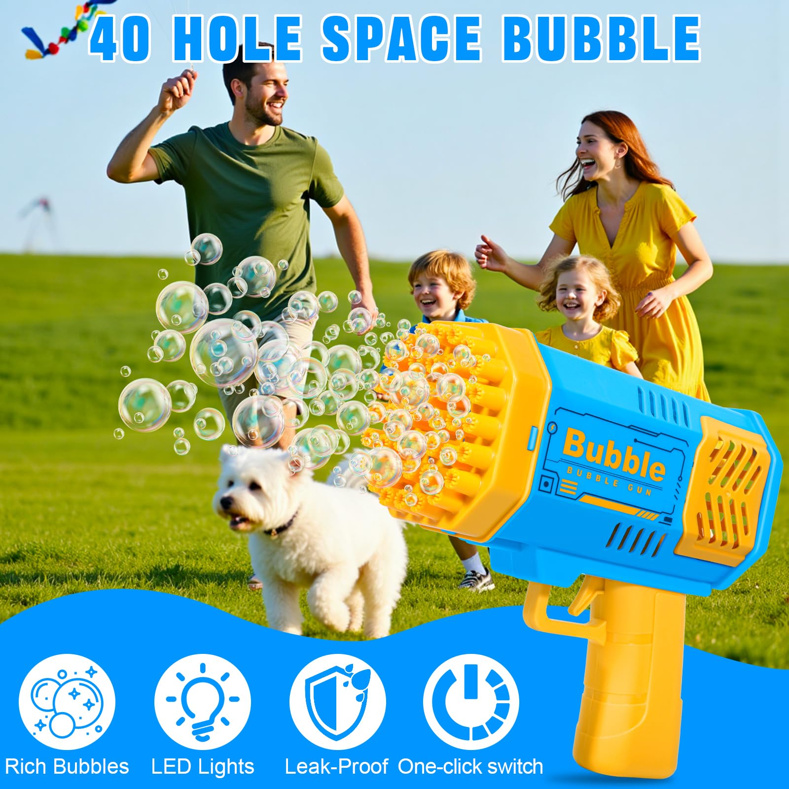 Pistola de Burbujas para Niños, Automática Máquina de Burbujas de Jabón 10000+ Pompas/Min, Máquina Automática de Burbujas Silencioso con Luces para Fiestas Verano Al Aire Libre Regalo Boda