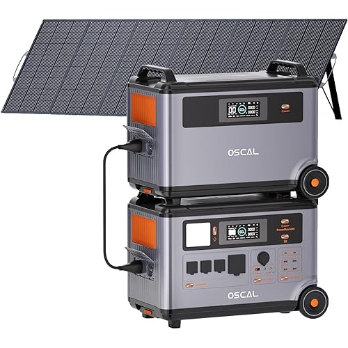 OSCAL 6000W(9000W Peak) Portable Solar Power Station with 1 * 500W Solar Panels, 3600Wh LiFePO4 Battery with 3600Wh Expansion Battery Pack, 2400W Solar Charging Generator for Camping, Home, Emergency