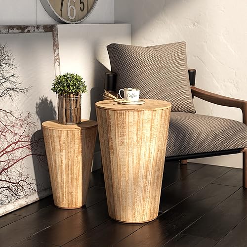 Miniatura 4 de Mesa auxiliar de barril anidable de granja, juego de mesa auxiliar de almacenamiento rústica que ahorra espacio totalmente montada, acabado natural