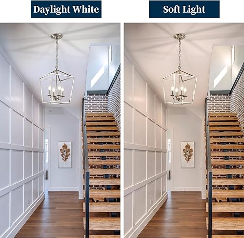 Miniatura 6 de Candelabro de granja de 4 luces, color negro y dorado, lámpara de techo industrial con jaula de metal, altura ajustable, luz colgante rústica, base