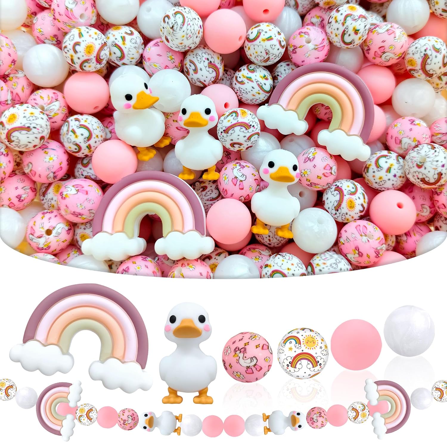 56 3D Duck Silicone Beads Bulk Kits Animals Focal Beads