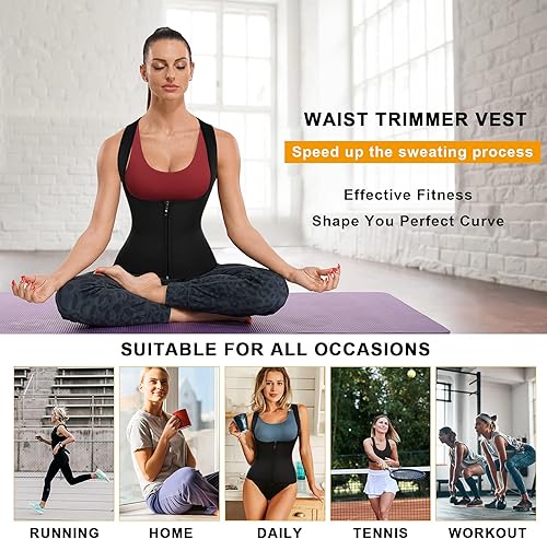 Miniatura 6 de Traje de sauna para mujer, chaleco de entrenamiento de cintura delgado, corsé de neopreno, camiseta sin mangas con cremallera, camiseta moldeadora