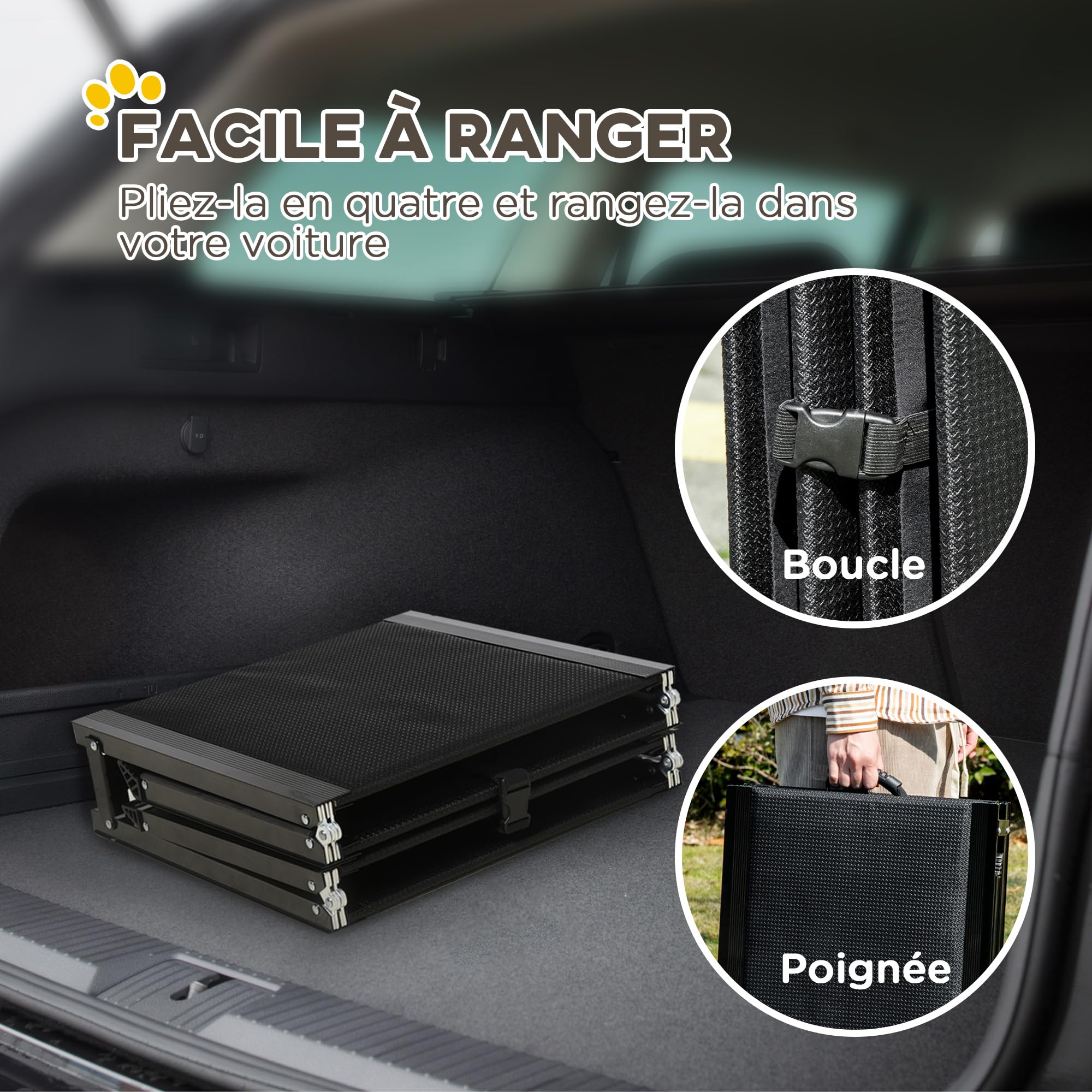 PawHut Rampe Pliable pour Chiens en Alliage d'aluminium, escalier pour Chien avec Surface antidérapante, Facile à Transporter - Rampe Voiture Chien pour Chiens de Grands Taille, 158x43,5x2,5cm, Noir