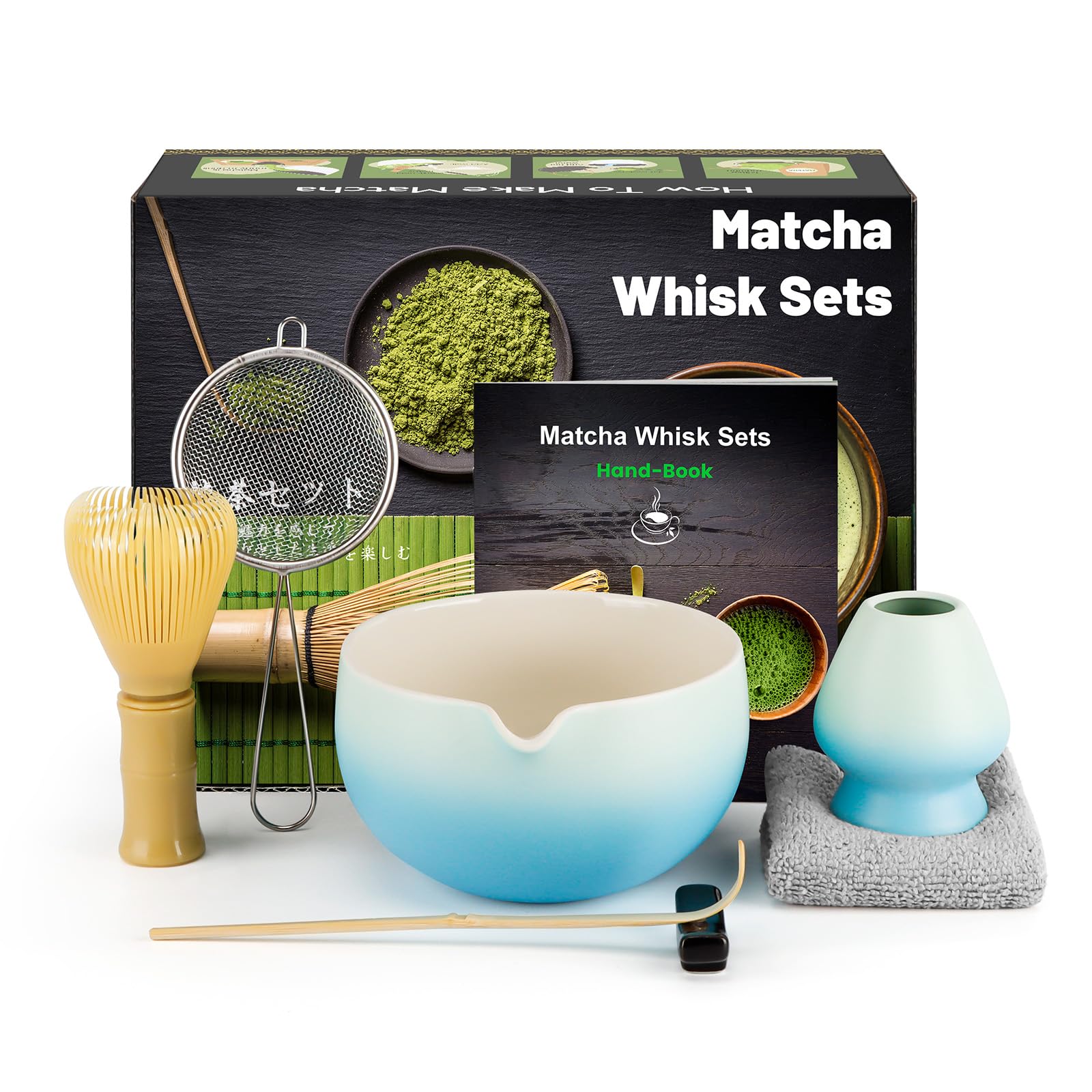 Matcha Polvere Kit Set Matcha 5 Pezzi - Frusta In Bambù, Cucchiai, Setaccio, Portafrusta (Blu) Japanese Kit - 4