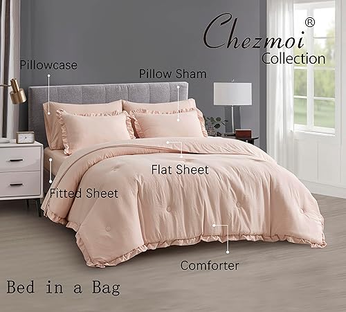 Miniatura 3 de Chezmoi Collection Eleanora - Juego de cama individual en una bolsa, 5 piezas con ribete de volantes, suave lavado, de microfibra de doble cepillado