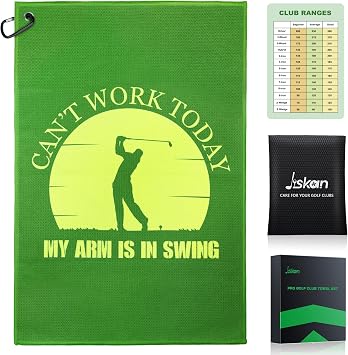 Jiskan Golf Towel Microfiber 16" X 24" with Clip and Storage Bag, Funny Golf Towels for Golf Bags, Green
