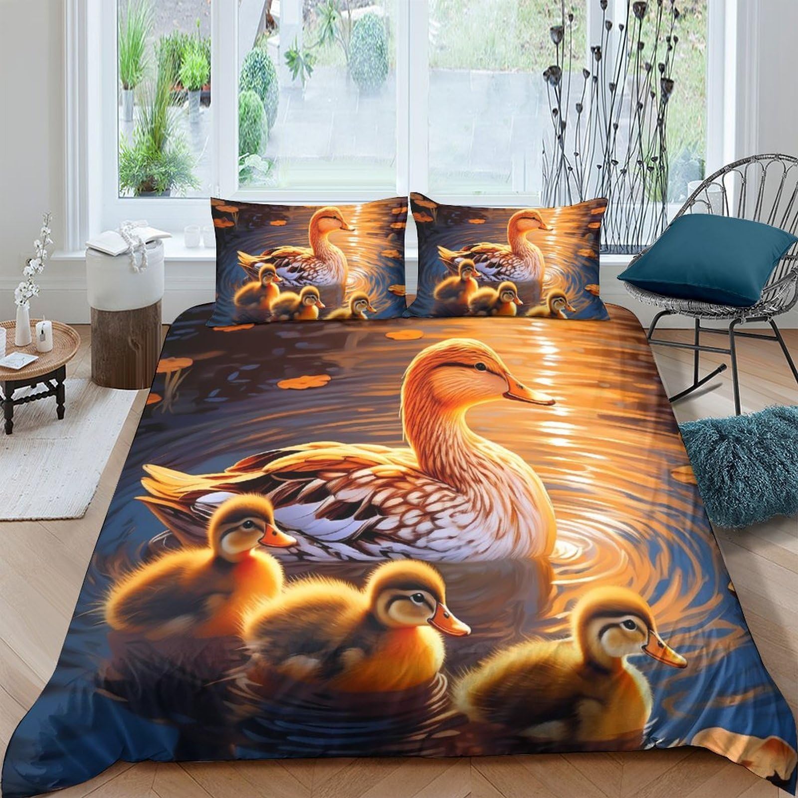Ctjqhvkz Style-5 3D Printed Swan Lake Fitted Sheet Microfiber Soft Duck Family Mattress Cover For Bedroom Decor And Protection Single（135X200cm）
