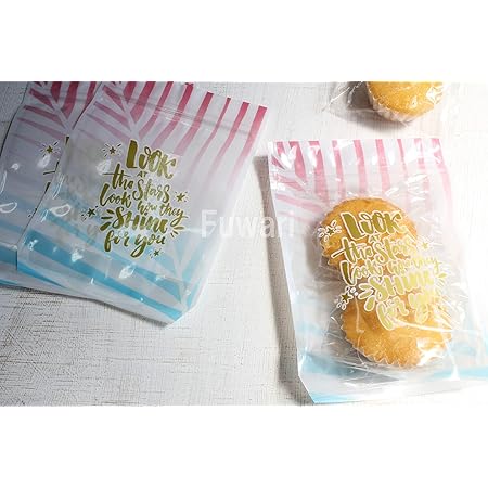 Amazon Fuwari ファスナー袋 ジッパー付袋 密封袋 チャック付 ポリ袋 ビニール袋 保存袋 50枚 お菓子 クッキー ラッピング 包装袋 プレゼント 用 ギフトバッグ 袋 文房具 オフィス用品