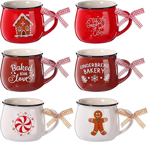 Miniatura 3 de Juego de 6 tazas de café de Navidad, tazas de cerámica de 12 onzas, regalo de chocolate caliente para mamá, mujer, familia, amiga, granja (estilo