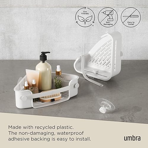 Miniatura 6 de Umbra Estante de esquina de ducha adhesivo flexible para baño, color blanco