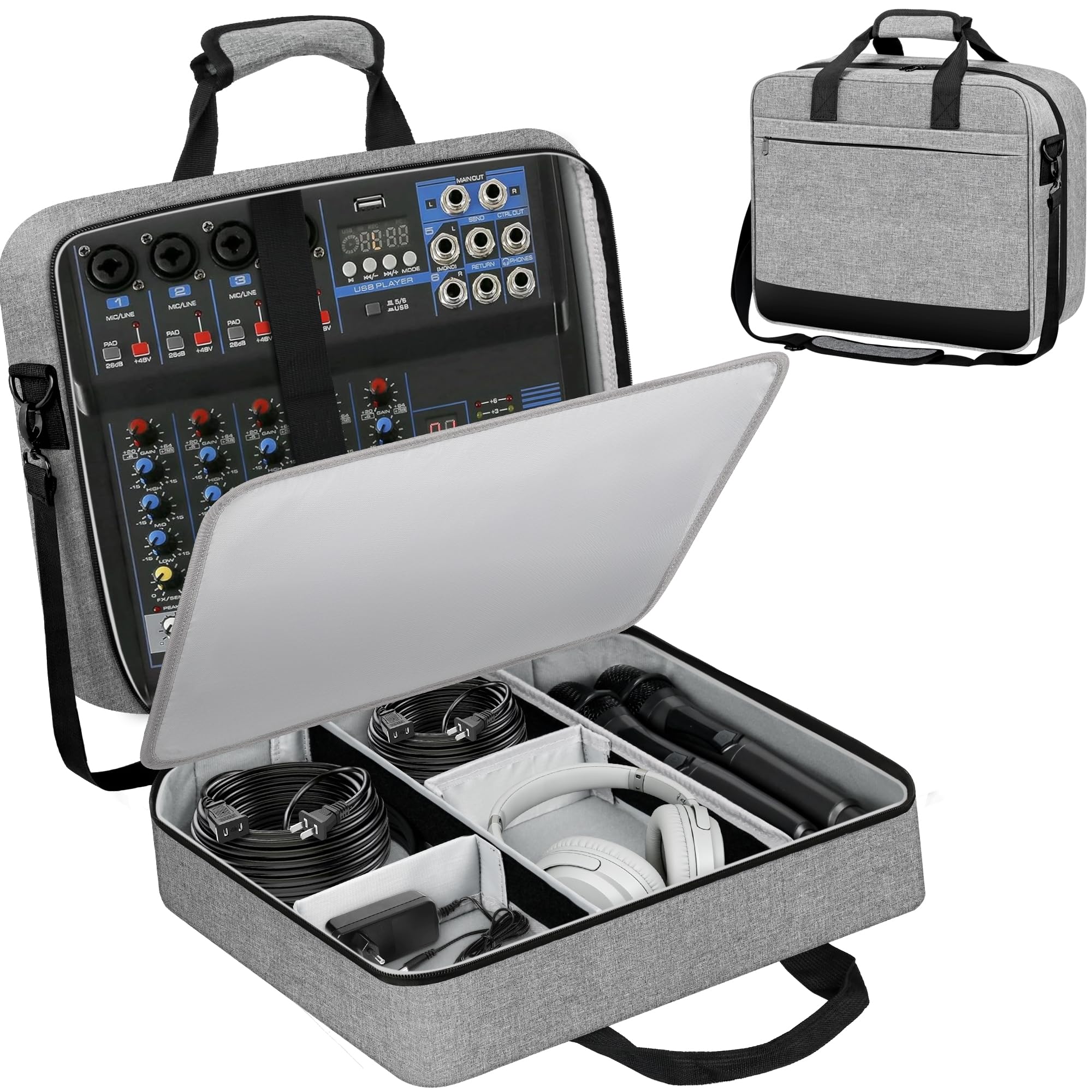 Photo 1 of Audio Mixer Travel Case Compatible with RODECaster Pro, RODECaster Pro II, TC-Helicon GoXLR, 10mm Padding, Adjustable Cable Storage, Large DJ Mixer Bag for Podcast Equipment and Microphones