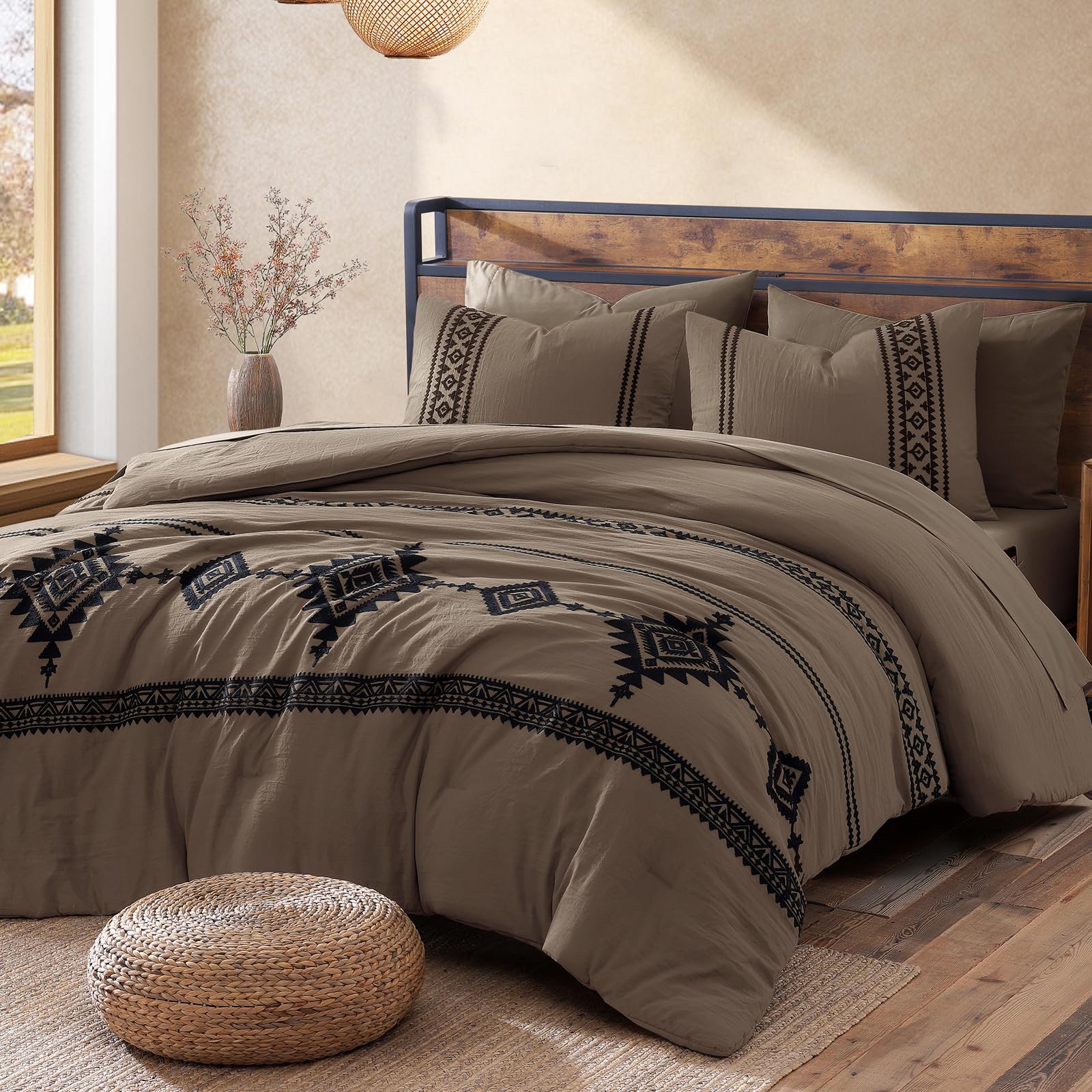 Photo 1 of [MISSING PARTS] MaiRêve Embroidery Full Size Comforter Set 7 Pieces Taupe Grey Bed in a Bag